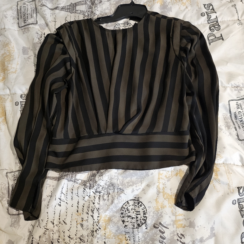 Striped Green and Black Women's Top